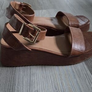 ASOS Tan Croc-Pattern Wedge Sandals